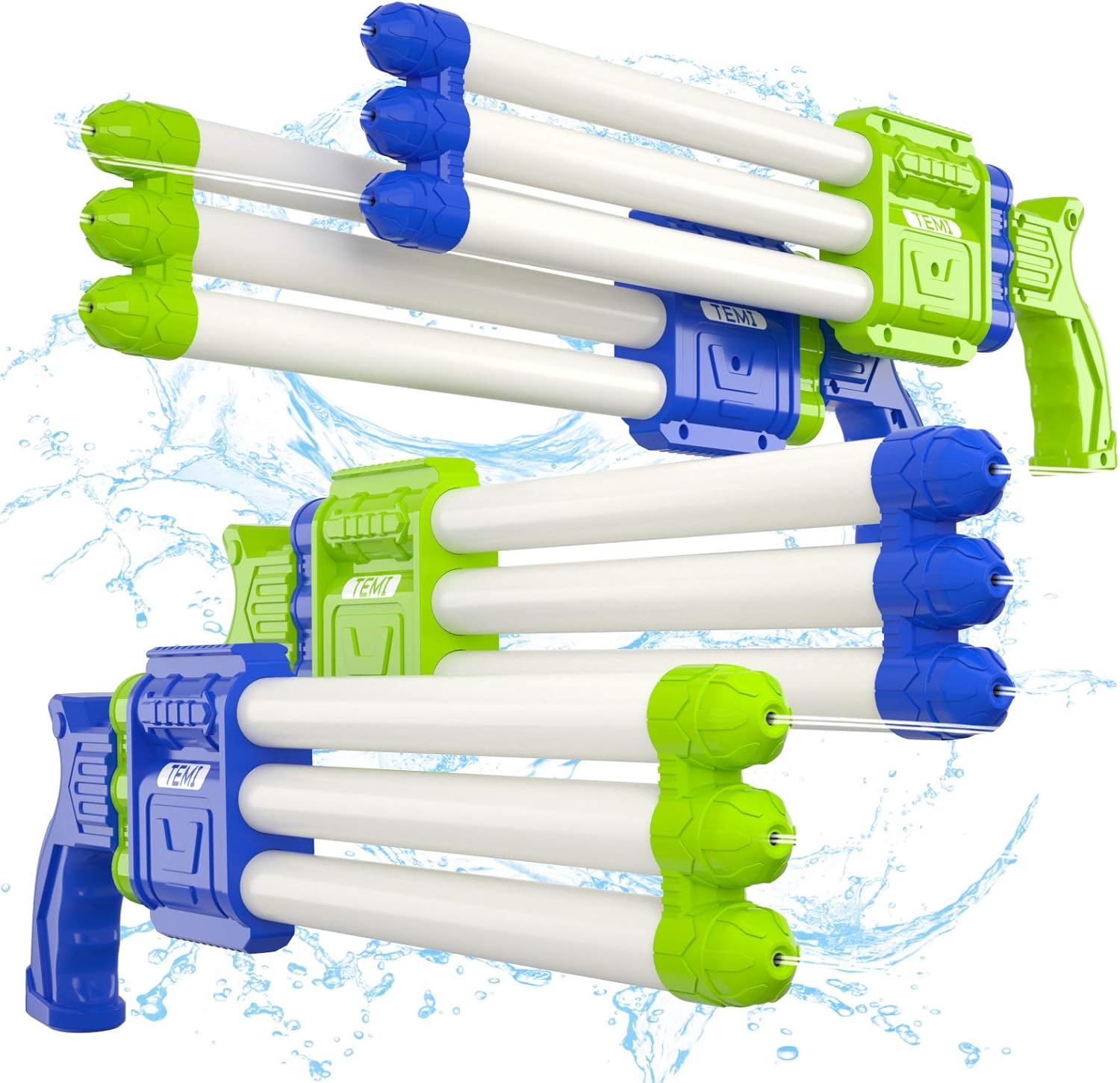 TEMI Super Water-Blaster Squirt Water-Guns - 4 Pack Water Soaker Blaster w/ 3 Nozzles Shooting, Water Pistol for Outdoor Activities, Swimming Pool Toys for Kids Boys & Adults: Toys & Games