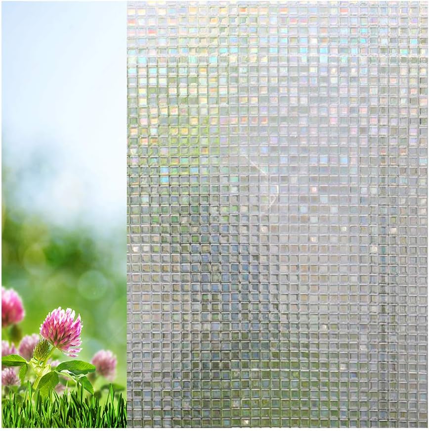 Xindinyi Stained Glass Sticker Mosaic Privacy Window Films Kitchen Decor Non-Adhesive Heat Control blockout UV Rays PVC No Glue for Home Office Bedroom Bathroom(23.6‘’x78.7‘’)