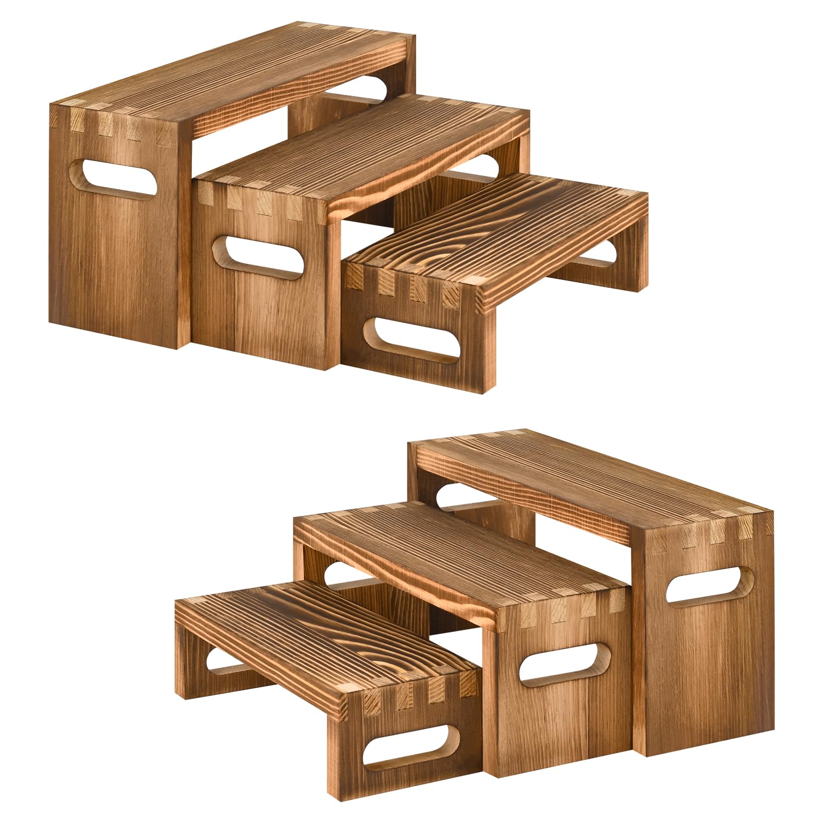 Luqvzxv 6 Pcs Wood Risers Display Stands, 3 Tier Wooden Display Risers ...