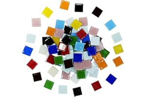 BRUEYART 1LB Large Size Mixed Color Mosaic Tiles for Crafts Bulk, 1Inch 12 Colors Options Big Square Shaped Glass Tiles Stained Pieces for Home Handmade Gifts Mosaic Project Supplies