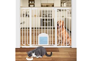 ECHOSOLAR Baby Gate with Cat Door - 36.2'' Tall Dog Gate with Cat Door for Doorways Stairs 30.5''-47.25'' Pressure Mounted Metal Auto Close Baby Gate with Pet Door