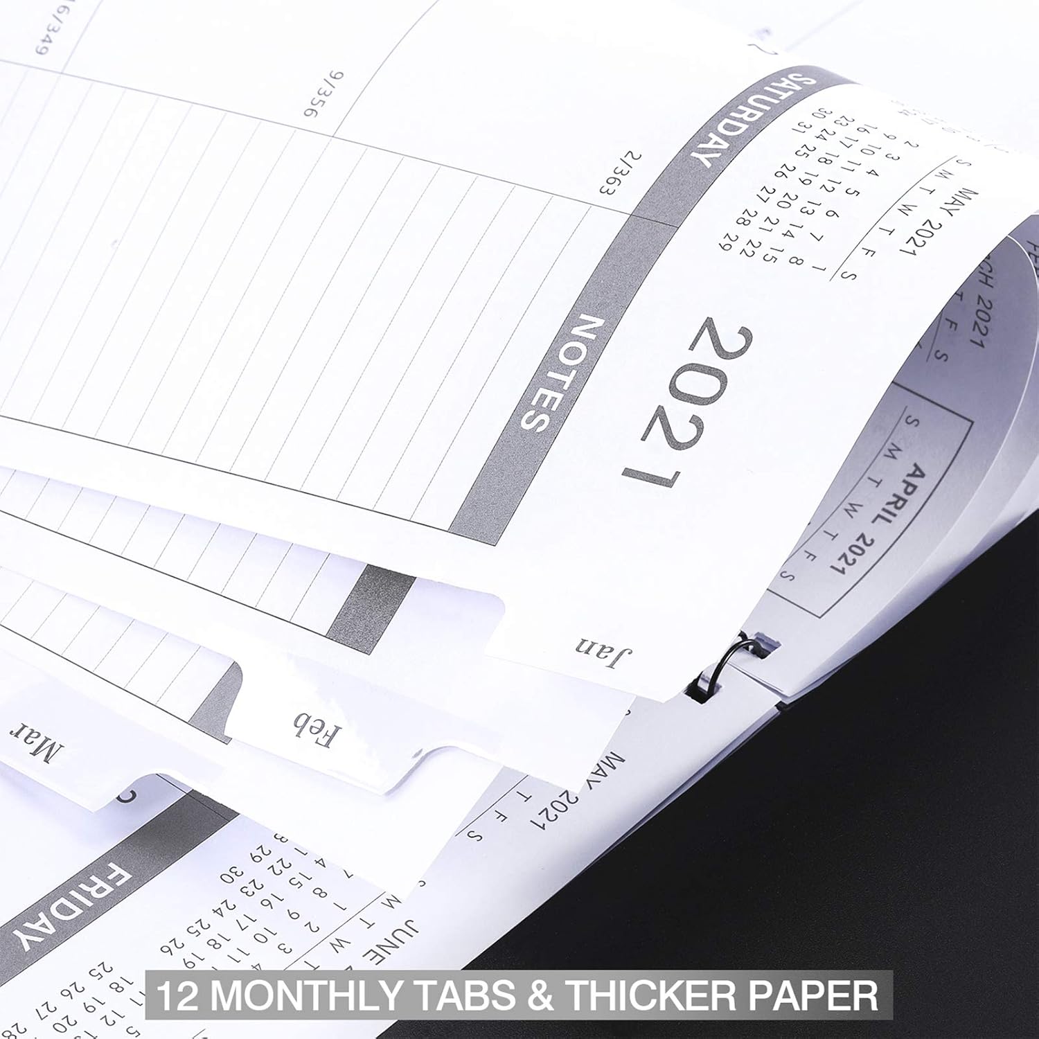 2021 Monthly Planner - 12-Month Planner with Tabs & Pocket & Label, Contacts and Passwords, 8.5" x 11", Thick Paper, Jan. - Dec. 2021, Twin-Wire Binding - Black by Artfan : Office Products