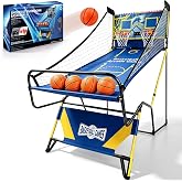 Furypiont Electronic Arcade Basketball Game with LED Scoring System, Foldable Indoor Dual Basketball Scoring System with Sound Effects, with Pump and Dual Hoops