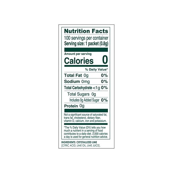 TRUE LIME WATER ENHANCER, BULK DISPENSER PACK (100 PACKETS), 0 CALORIE DRINK MIX PACKETS FOR WATER, SUGAR FREE LIME FLAVORING POWDER PACKETS, WATER FLAVOR PACKETS MADE WITH REAL LIMES