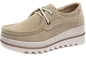 DADAWEN Women's Slip-on Moccasins Low Top Platform Wedge Thick Heel Walking Shoes