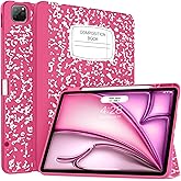Soke Case for iPad Air 13 Inch (M3/M2,2025-2024), iPad Pro 12.9" 6th/5th Generation with Pencil Holder(2021 2022 Release)-[Apple Pencil Charging + Auto Wake/Sleep] Soft Back Cover, Book Hot Pink
