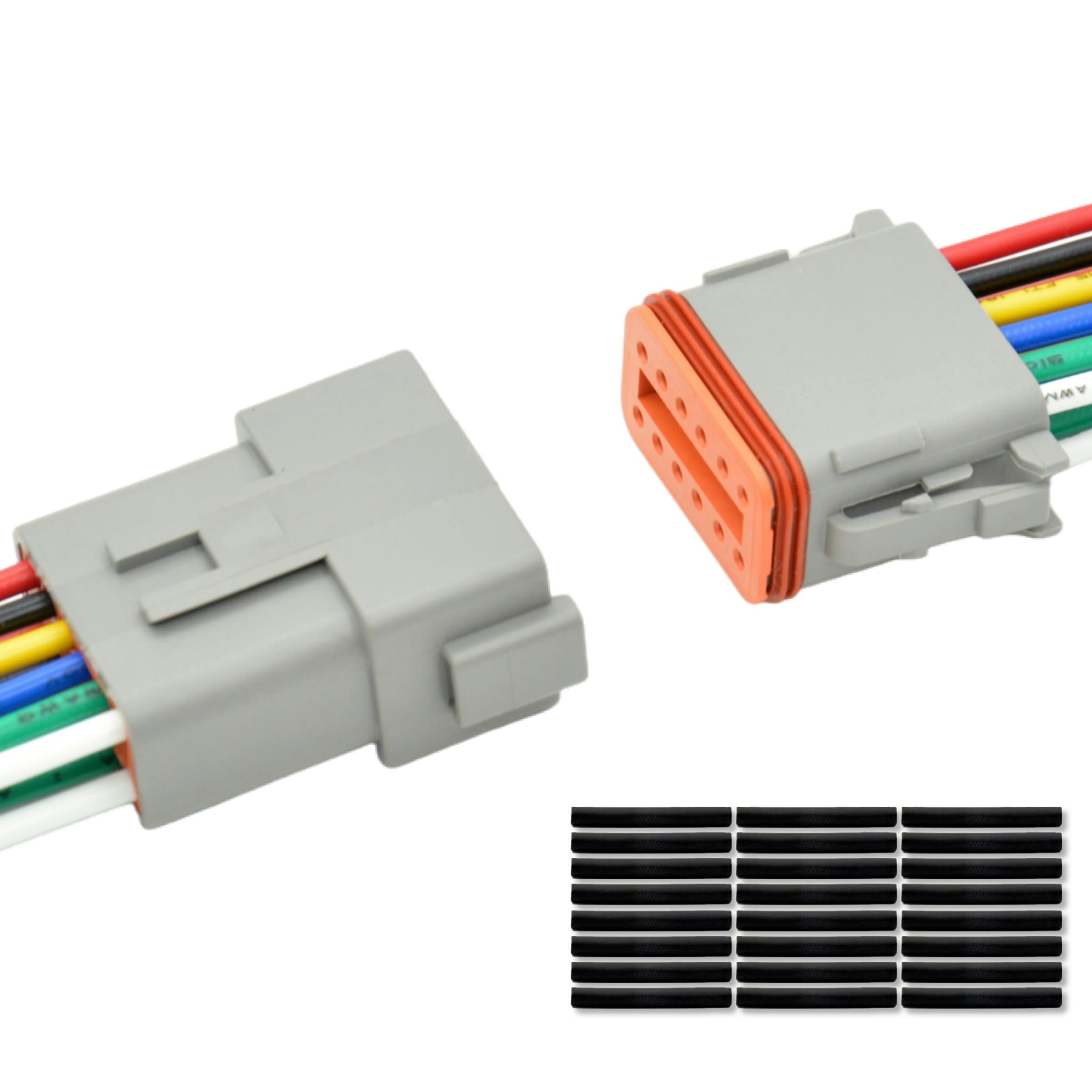 Photo 1 of 1 Set 12 Pin DT Deustch Waterproof Automotive Plug Connector with 16AWG -40?-105? 600V Wires and Heat Shrink Tubes Connectors Kit for Car Truck Boat (DT Connector 1 Sets 12 Pin)