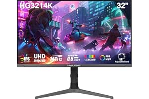 Haurve 32” UHD 4K 144Hz Gaming Monitor with Height Adjustable Stand, PD 90W, HDMI 2.1, DP 1.4, USB-C, RGB, Speakers, 0.5ms, 3840X2160 Display, (HG3214K)