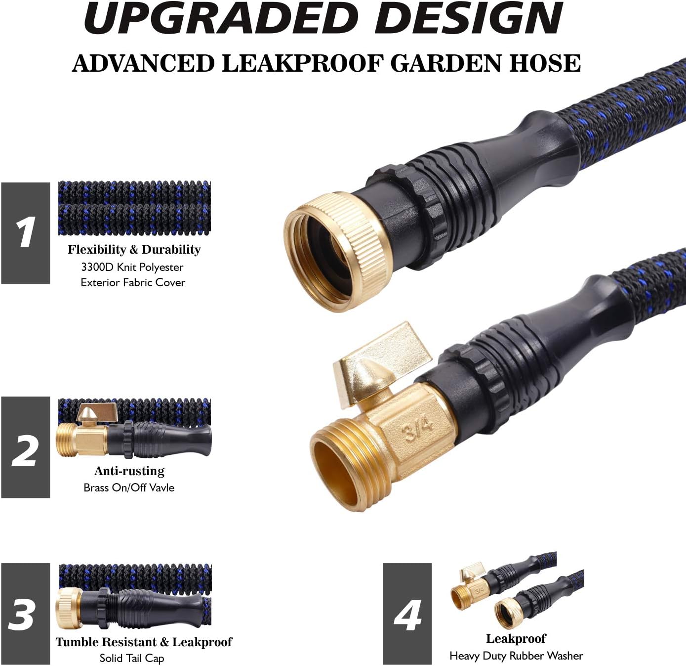 AOFAN New Version 50ft Garden Hose Expandable Flexible Water Hose with Triple Latex Core, 3/4" Solid Brass Fittings & Extra Strength Outer Fabric for Garden Watering, Pet Showering & Car Washing: Home Improvement