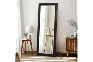 ABSWHLM Full Length Mirror 65"x22" with Stand Solid Wood Frame Floor Large Mirror for Living Room, Bedroom Hanging Standing or Leaning Wall-Mounted, New Black