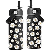 Daisy Gifts, Cute Water Bottle with Straw Lid, 16 oz Insulated Water Bottle, Stainless Steel Daisy Tumbler, Cute Flowers Cup, Birthday Christmas Gifts for Girls(1PCS)