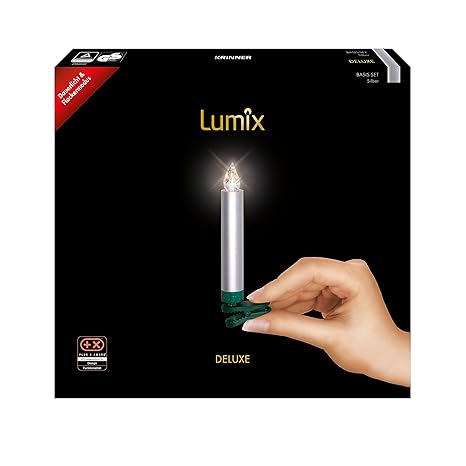 LUMIX Deluxe, kabellose LED-Christbaumkerzen, Basis-Set mit 10 Kerzen und IR-Fernbedienung, 5x dimmbar, Flackermodus, Silber,