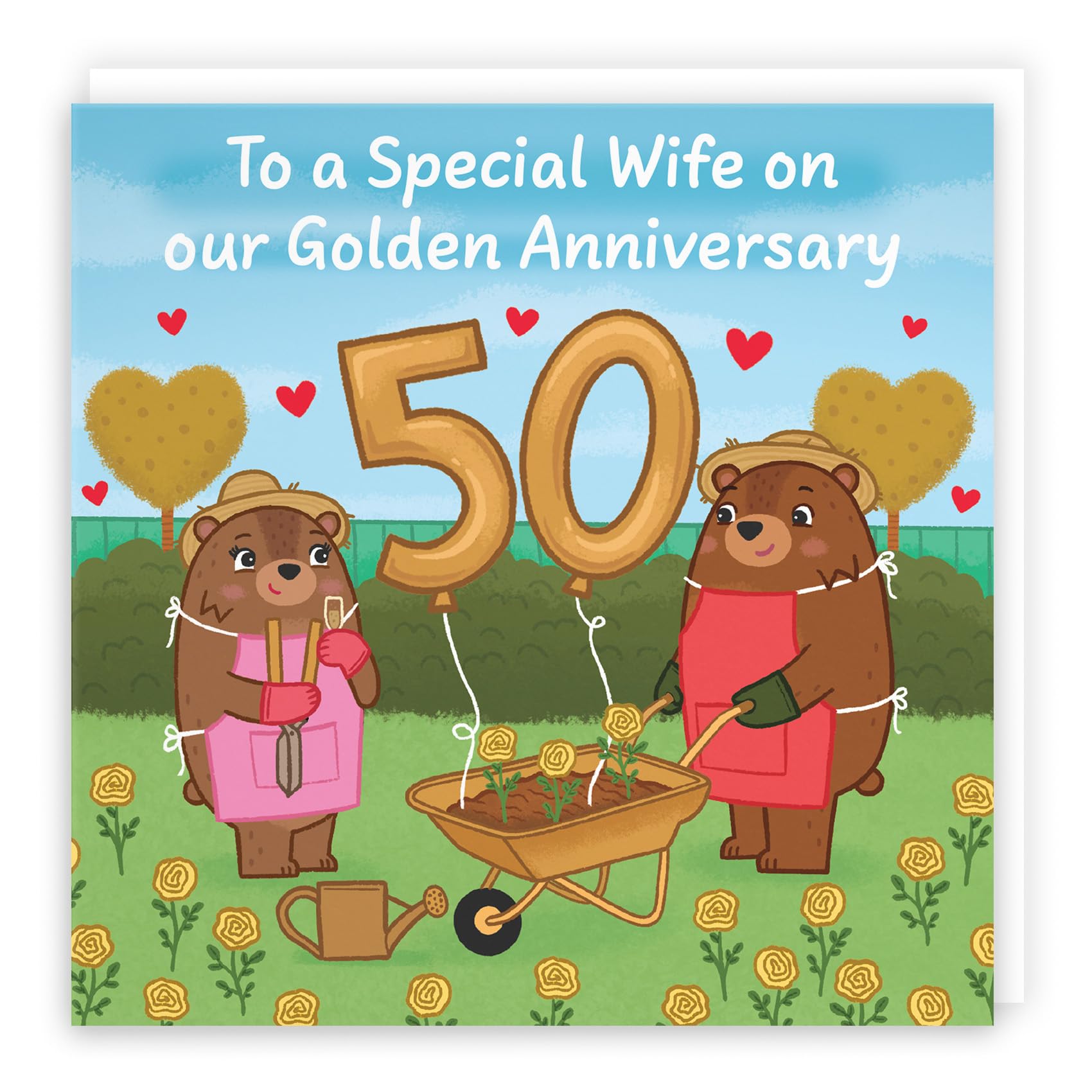 Hunts England - Wife 50th Anniversary Card - Golden Anniversary - 50 Years - Cute Fun Bears Card - Love Story Collection