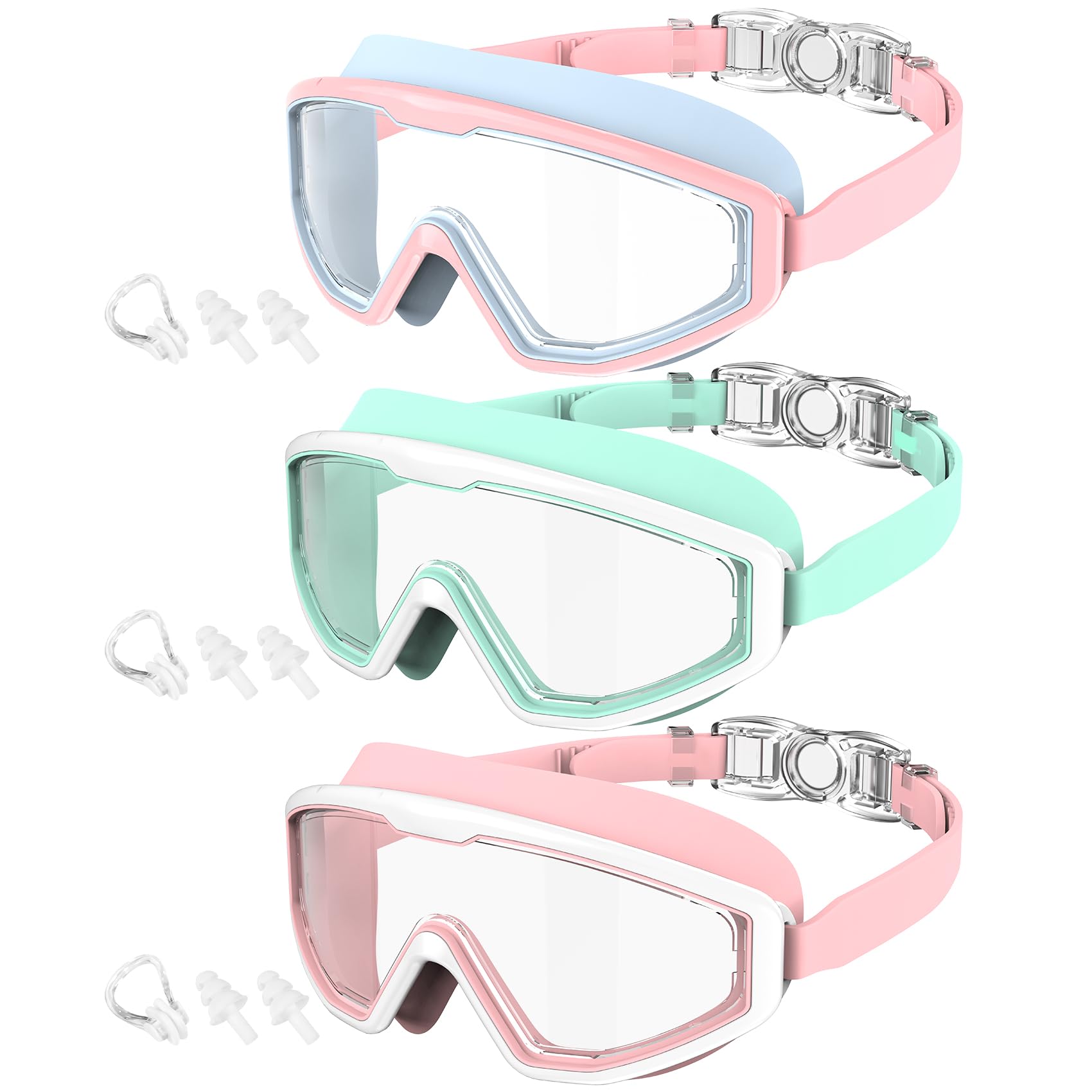 Photo 1 of QALLY Kids Swim Goggles for Kids Swimming Goggles: 3 PCS Youth Pool Water Swimming Goggle For Boys Girls 6-14 Anti-Fog UV400 Protection Goggle