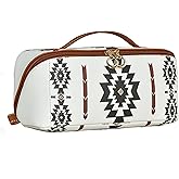 PIXIUTANK Boho Western Makeup Bag for Women Aztec Waterproof Travel Cosmetic Organizer Spacious PU Leather Toiletry Bag with Tribal Print for Everyday Use and Weekend Trips