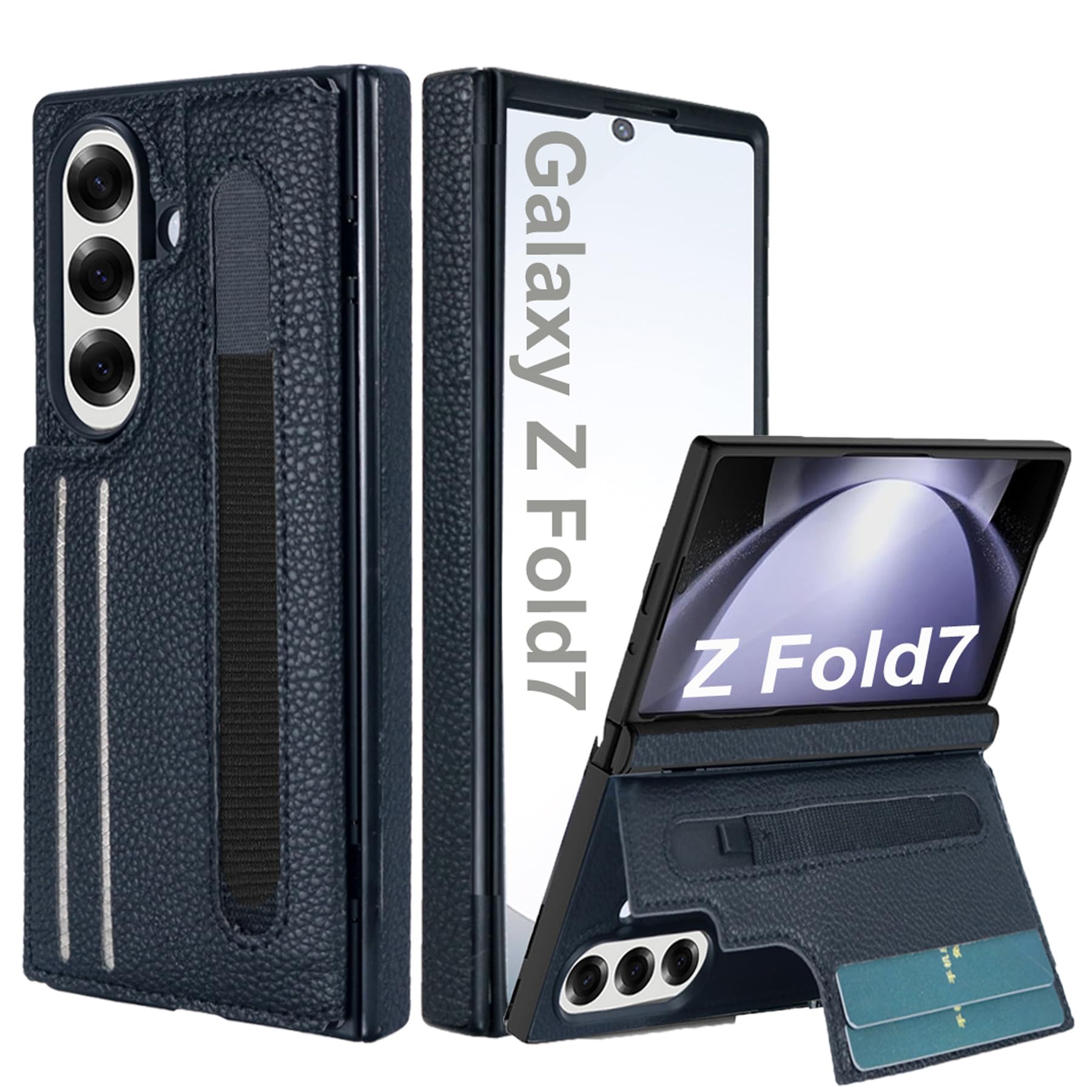 Photo 1 of MSOTES for Galaxy Z Fold 7 Case with Hinge Protector, Wallet Case with Stand, Built-in S Pen Holder & Kickstand, 3 RFID Blocking Card Slot, Luxury Genuine Leather for Samsung Galaxy Z Fold7 (Black)