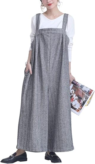 Amazon ゴールドジャパン 大きいサイズ レディース サロペット オールインワン ヘリンボーン柄サロペットワイドパンツ オールインワン 通販