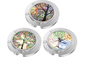 Aiawoxc Purse Hooks for Table, Set of 3 Foldable Metal Purse Hanger Handbag Holder for Women and Girls (3-Life Tree)