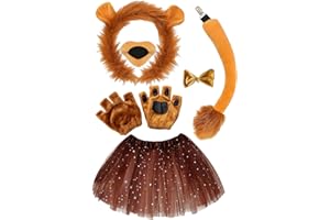 Lion Cosplay Costume - 6pcs Plush Animal Props, Complete Safari Outfit With Headband Tail Nose Bow Tie Gloves And Skirt For