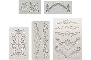 PATIKIL 5PCS Polymer Clay Mold, 3D Baroque Iod-Mold Silicone for Crafts Air Dry DIY Cakes Chocolate Candy Sugar Baking, Grey