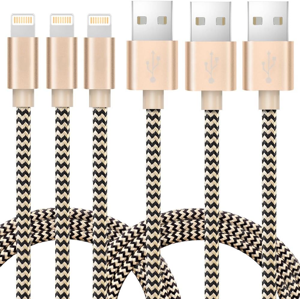 Cagayan iPad Charger, Lightning Cable fits All iPhone Cases, Nylon Braided Sync and Charging Cable 5 ft/1.5M for iPhone, iPad, Air, iPod Nano/Touch Compatible iOS10 (Gold)
