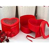UNIKPACKAGING Premium Quality 2 Layer Heart Shaped Flower Box, Floral Gift Box, with Lids, Size 9x8x6.5, for Luxury Style Flower Arrangements (Red)