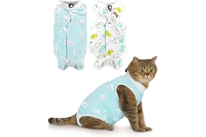 ANWA Cat Recovery Suit - Breathable Cat Surgery Recovery Suit Female, Cat Onesie for Cats After Surgery, Cat Spay Recovery Suit Female Abdominal Wounds, star+dinosaur L