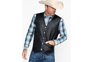 BARONHONG Classic Snap Button Black Motorcycle Leather Vest for Men - Riding Club Adult Motorcycle Vests