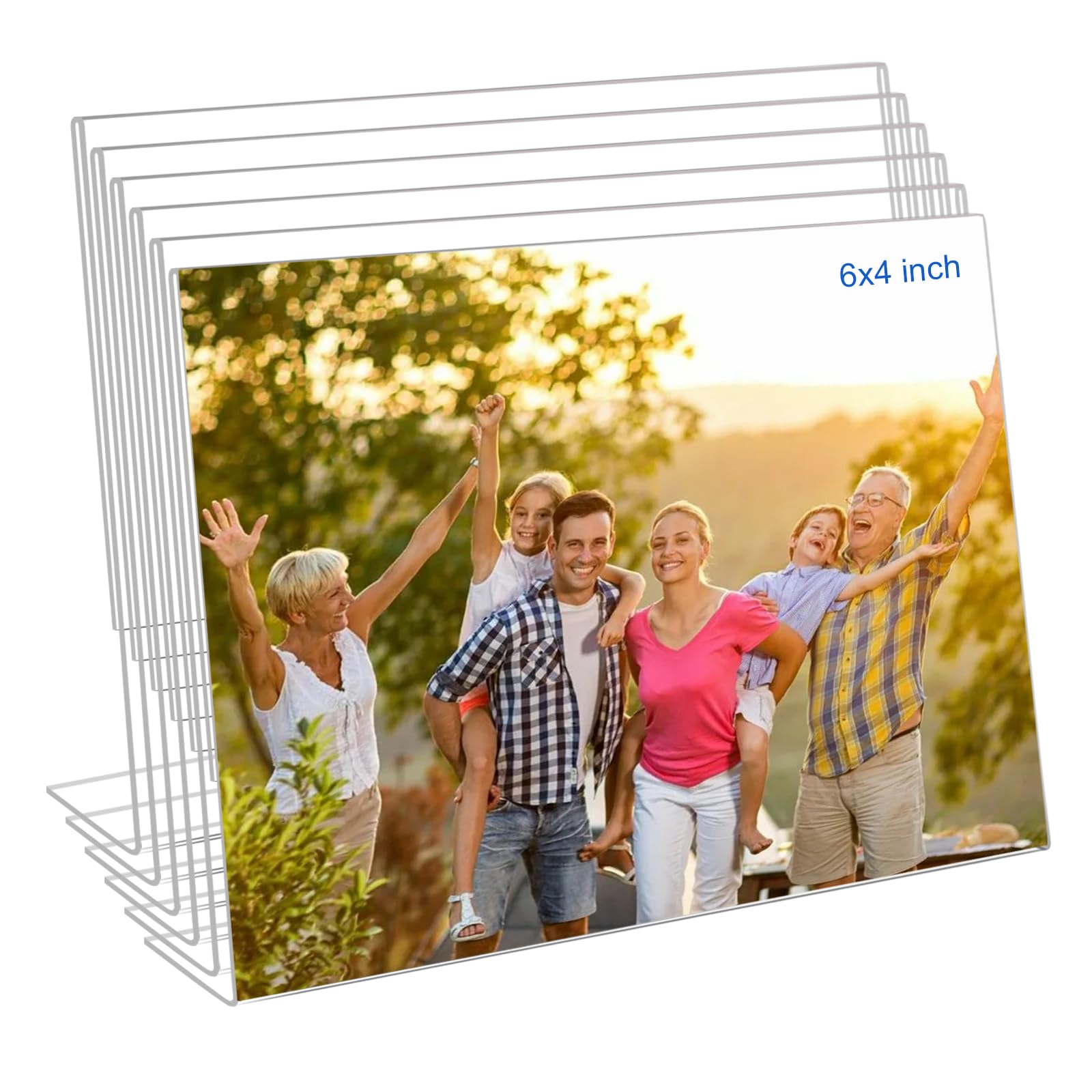 Bolidery 4x6 Acrylic Picture Frames, Set Of 6 Clear Acrylic Frameless Gift for Desktop Display, Standing Picture or Display Sign Holder with Inserts for Home Office - Horizontal