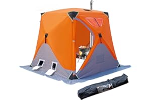 ABXMAS Ice Fishing Shelter 3-4 Person, Portable Insulated Ice Fishing Tent with Stove Jack, Hub-Style Shelter Shanty Waterproof 600D Insulated Layer 2 Doors 2 Windows for Winter