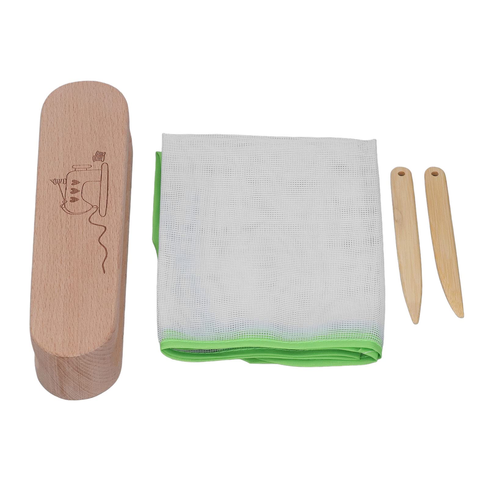 Tailor Wooden Clapper, Wooden Clapper Tool Hard Wood Tailors Clapper with Bone Pen and Ironing Protection Mesh for Embroidery