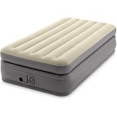 Intex Dura Beam Plus Prime Comfort Fiber-Tech Elevated Technology Home Air Mattress Bed with Electric Built-in Pump, Twin