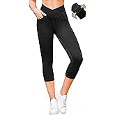 IUGA Stretchy Capri Jeans for Women Pull On Jeggings Tummy Control Jean Capris Pants Capri Leggings for Women with Pockets