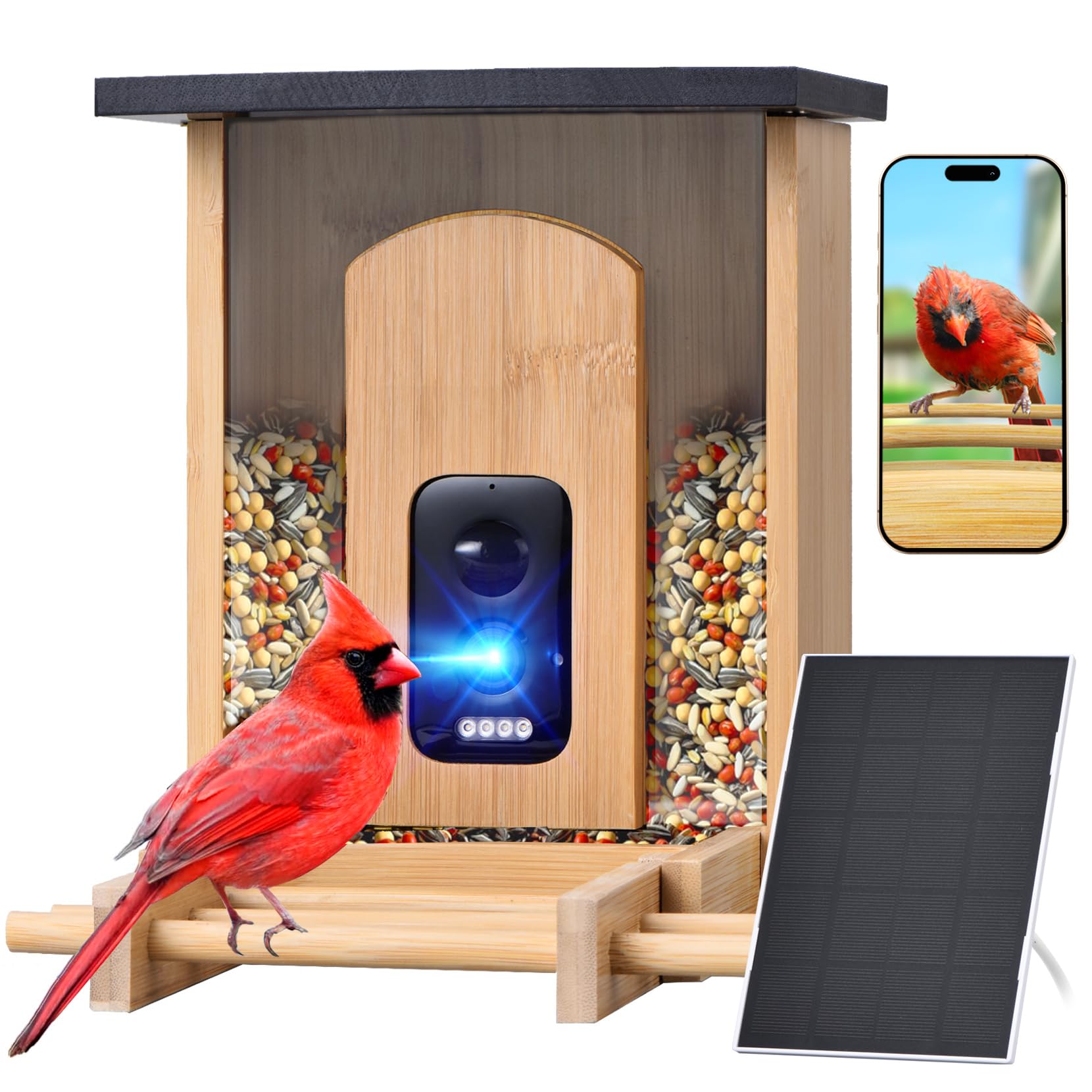 Photo 1 of Camera Bird Feeder,Smart Bird Feeder with Camera,High-End Bamboo Birds Watching Cam,2K HD Came Solar Powered,AI Identify 16000+,Auto Capture Birds & Notify in Time, Ideal Gift for Backyard Birder