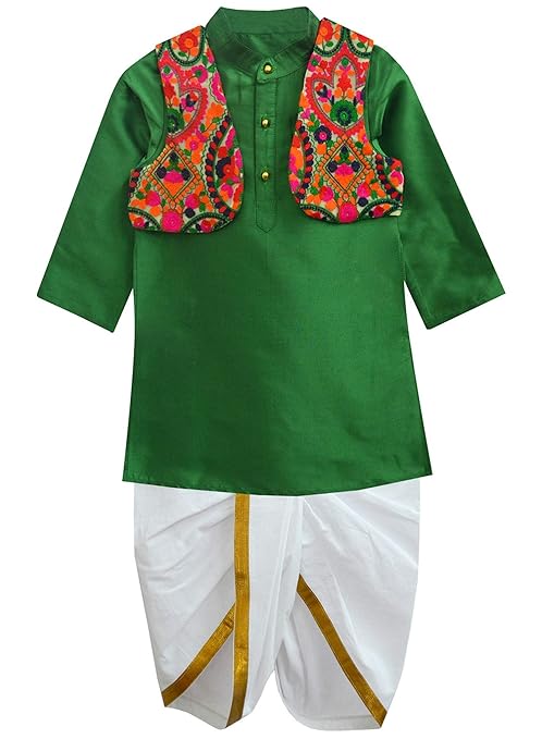 All Things Uber Nice Boys' Regular Fit Dhoti (BKLS LKM GRN_Green-White_2-3 Years)