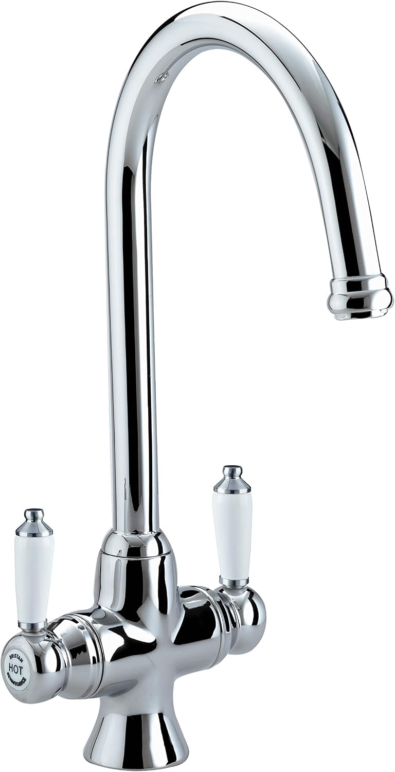 Bristan Renaissance Traditional Kitchen Tap - Swivel spout, Two Lever EasyFit Chrome Kitchen Sink tap, RS SNK EF C