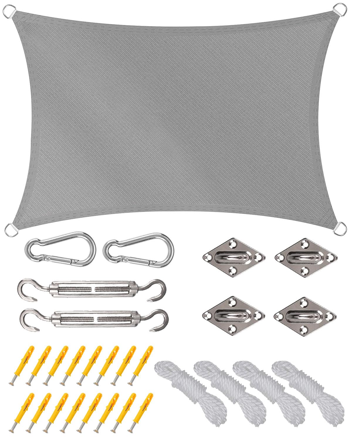 Rectangle Sun Shade Sail Waterproof, 3x4m Garden Sail, PES Awning Canopy 98% UV Block With Rope, Outdoor Patio Party Awning with Install Accessories, Weather Resistant Durable Garden Shade Sail