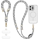 Lucforeen 4-IN-1 Phone Lanyard + Wrist Strap Kit with 2 Pack Tabs, Universal Adjustable Phone Strap Crossbody, Anti-Theft Neck Lanyard for iPhone 17 Pro Max and Most Smartphones, Black White