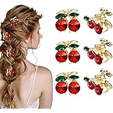 6 Pack Mini Cherry Hair Clip - Cherry Hair Accessories With Rhinestone, for Half Up Styles, Decorative Kitsch Hair Clips, No Crease Metal Springs