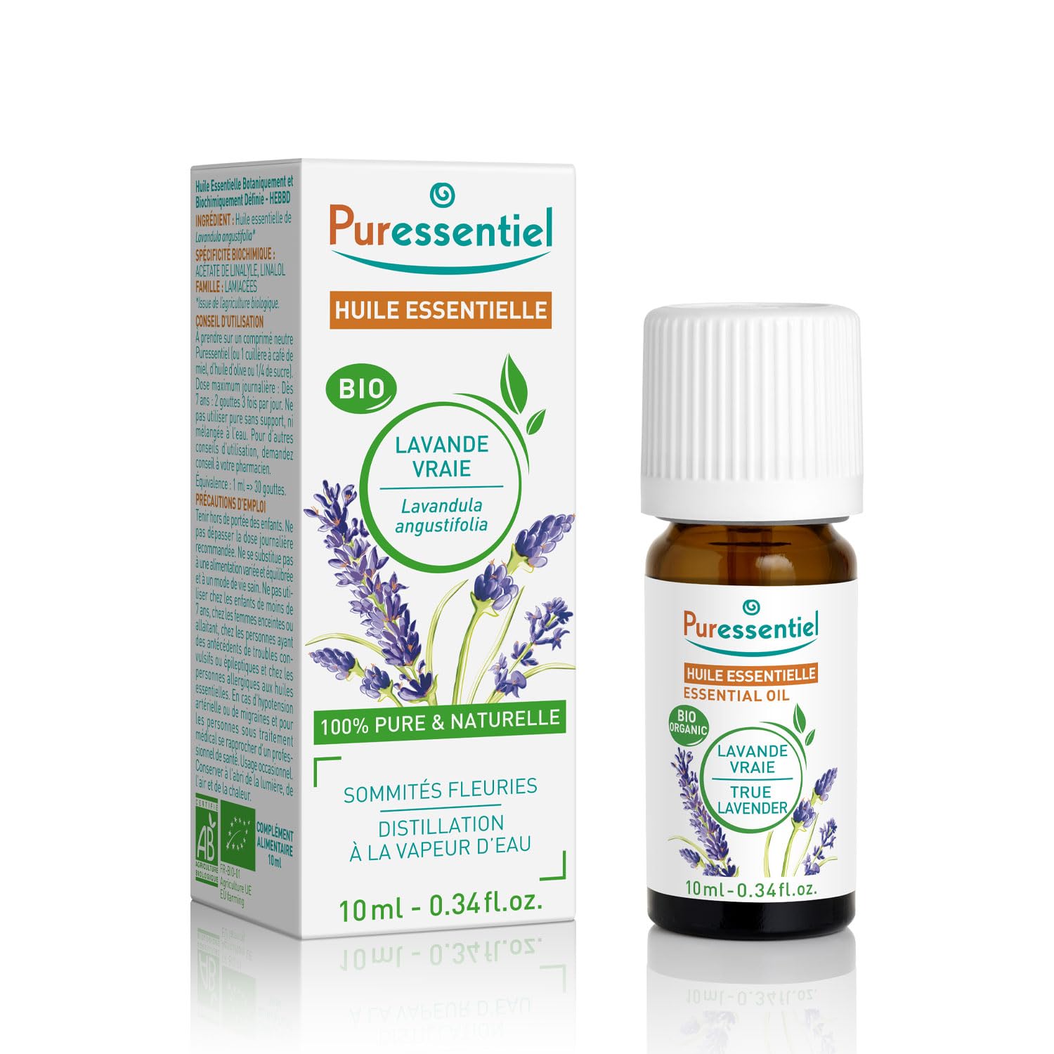 Puressentiel True Lavender 100 Percent Organic Pure Natural Essential Oil, 10 ml