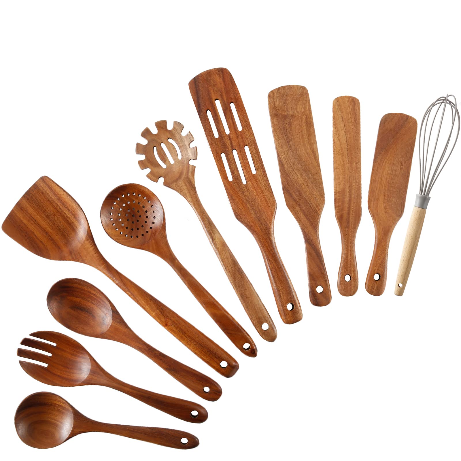 Photo 1 of **MISSI9NG PARTS**Wooden Spoons for Cooking, 6 Pcs Wooden Kitchen Utensil Set, Natural Teak Wood Spatula Spurtles Salad Fork Spoon Set, Non-Stick Pans, Comfortable Grip, As Seen On TV Wooden Cooking Utensils