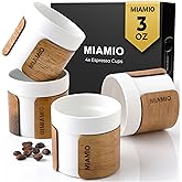MIAMIO – Espresso Cups Set of 4 (3.5 oz) Japanese Tea Cups Ceramic/Handleless Mug with removable Wooden Cuff/Coffee Cups without Handle (White)