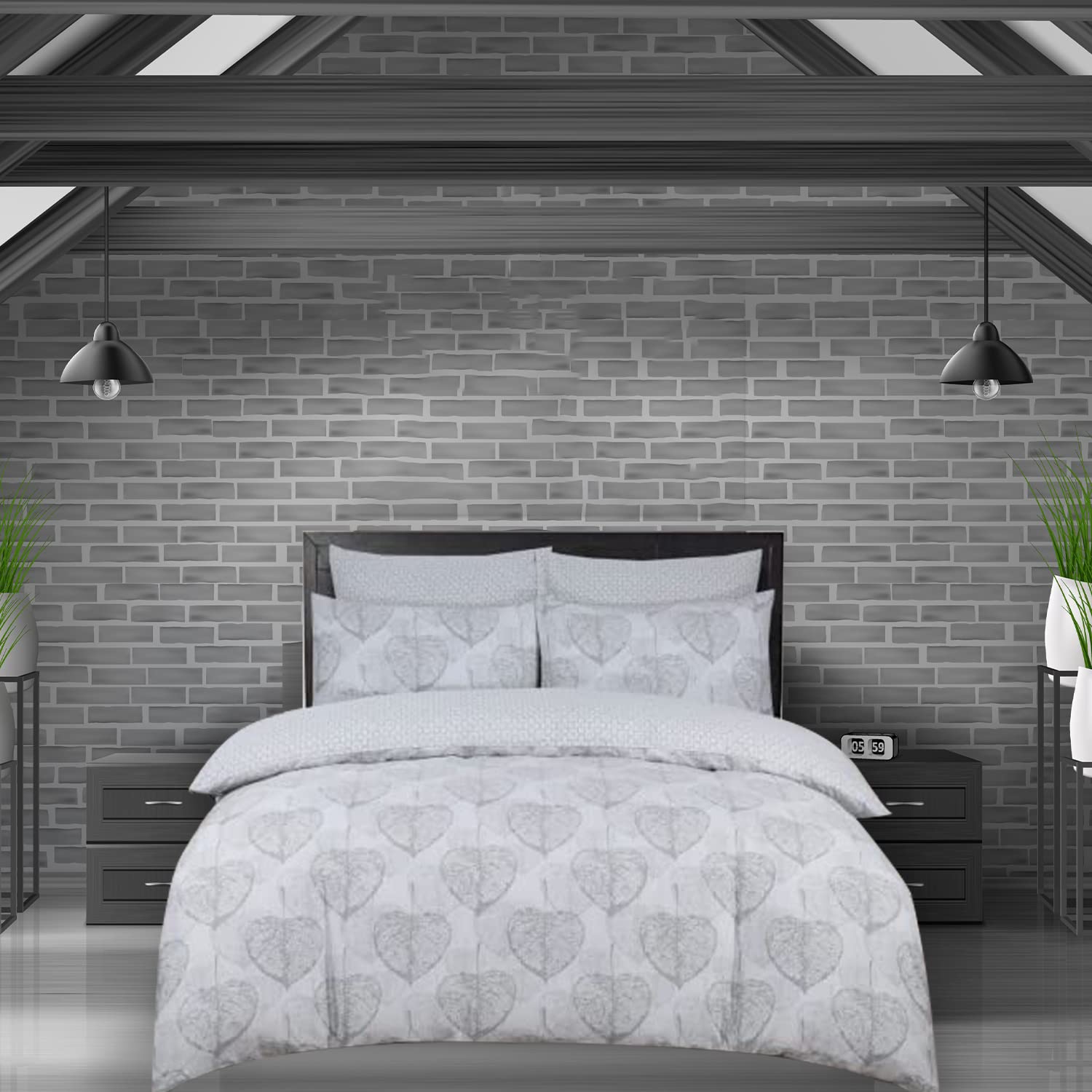 Indus Textiles 100% Egyptian Cotton 220 Thread Duvet Cover Set Easy Care Reversible Printed Hotel Quality Duvets,Heart Leaf-Single