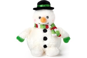 BEARINGTON COLLECTION Bearington Snowball The Snowman Christmas Stuffed Animal - 7" Stuffed Snowman Plushie with Soft White Fur, Weighted Body, Festive Scarf and Classic Bowler Hat - Adorable Plush Christmas Toy for Kids