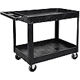 Tubstr Extra Large Two-Shelf Utility Cart with Wheels | 500 lb. Capacity Rolling Utility & Tool Cart for Warehouses, Industrial Settings, Auto Garages, & More (Black, 45.5 x 24.5)