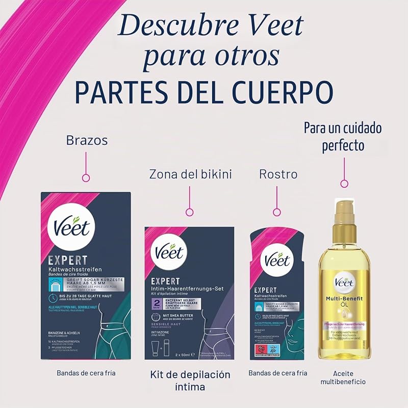 Veet Expert - Creme para depilação de pelos corporais e de pernas, para todos os tipos de pele, inclui pele sensível, 100 ml