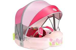 VQ-ANT Mambobaby Non-Inflatable Baby Pool Float with Tail and Canopy UPF 50+ Sun Protection No Flip Over Infant Swim Float Skin-Friendly Mambo Float Swim Trainer Solid Baby Swimming Ring Aged 3-24 Months