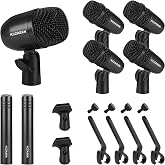 KCZASXN Drum Mic Set 7-Piece Wired Microphone Kit with Case for Recording | Includes Bass, Snare, Tom and Cymbal Mics, Thread Clips &amp; Mic Holders for Studio, Live Performance, Music Production