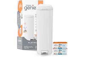 Diaper Genie Platinum Diaper Pail Gift Set, White - Made in Durable Stainless Steel and Includes 2 Easy Roll Refills - one wi