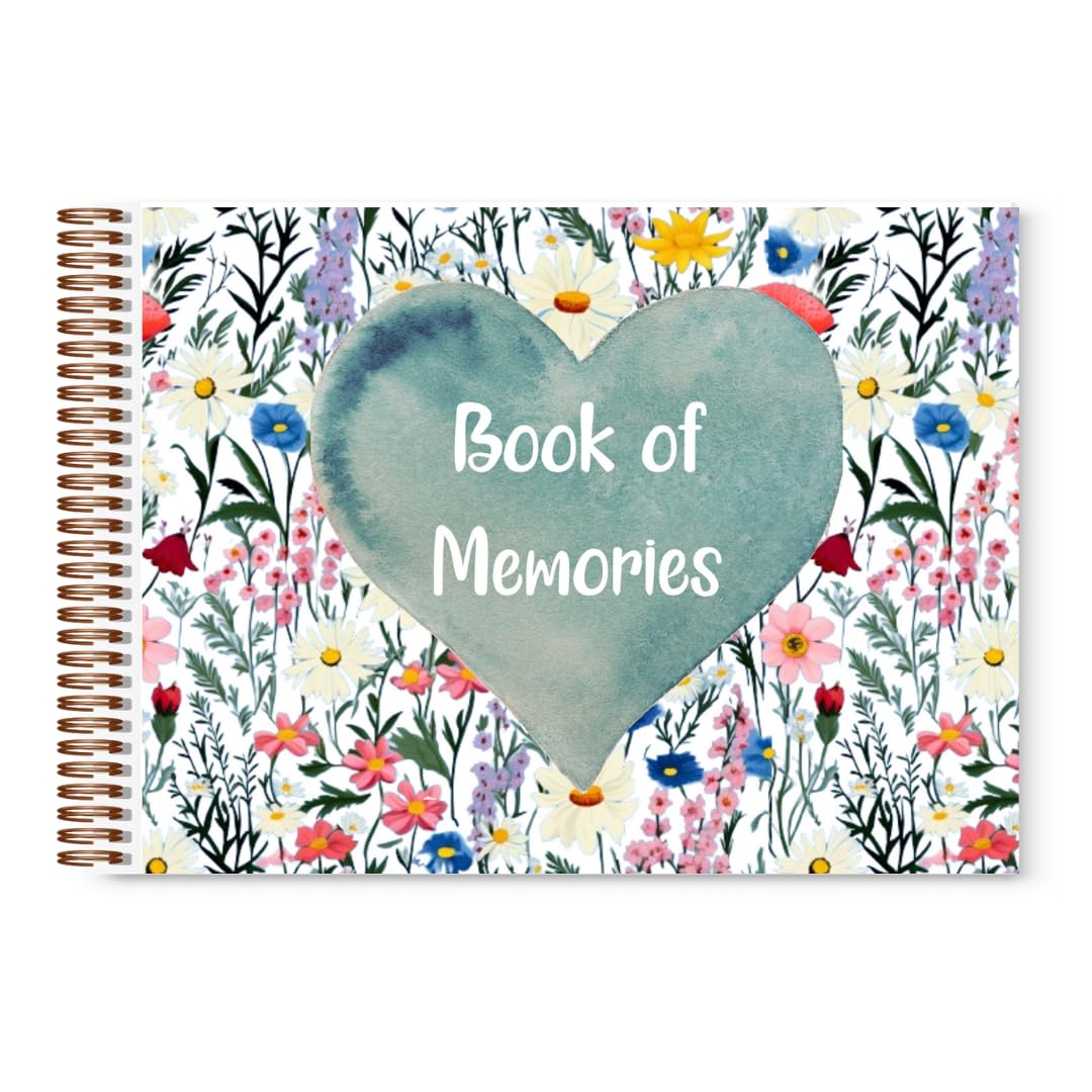 Wildflower Book of Memories | Memory Book | Guestbook for Funerals, Weddings, Birthdays, Baby Shower | Celebrations | A4 Spiral Bound | 80 Pages | Book of Condolence | Scrapbook | Photo Album